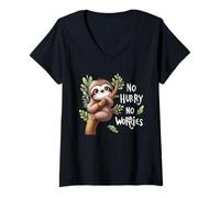 Women's No Hurry No Worries Sloth Lazy Mood V-Neck T-Shirt