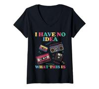 Womens No Idea What is This Cassette Funny 80s 90s Kids Women Men V-Neck T-Shirt