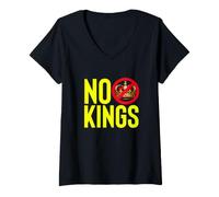 Women's NO Kings Anti Monarchy Democracy Protest Statement V-Neck T-Shirt