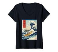 Women's No Kings Day Funny Great Wave Off Kanagawa V-Neck T-Shirt