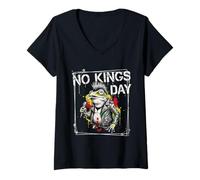 Womens No Kings Day Portland Shirt Frog Protest Rock and Roll V-Neck T-Shirt