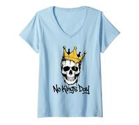 Women's No Kings Day Skeleton Graffiti V-Neck T-Shirt