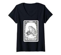 Women's No Kings Day Tarot Card Frog V-Neck T-Shirt