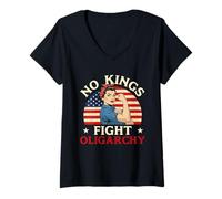 Womens No Kings Fight Oligarchy - Anti-Monarchy Statement Liberty V-Neck T-Shirt