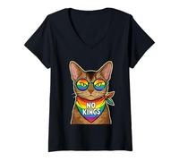 Women's No Kings in America Abyssinian Cat V-Neck T-Shirt