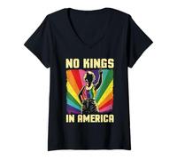 Womens No Kings in America - Anti-Monarchy Statement Liberty LGBTQ V-Neck T-Shirt