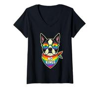 Women's No Kings in America Boston Terrier V-Neck T-Shirt