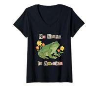 Women's No Kings in America Collage Style Frog V-Neck T-Shirt