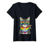 Women's No Kings in America Egyptian Cat V-Neck T-Shirt