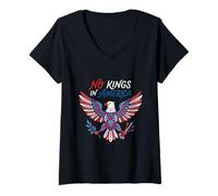 Women's No Kings in America | Folk Art Vintage Eagle V-Neck T-Shirt