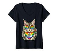 Women's No Kings in America Norwegian Forest Cat V-Neck T-Shirt