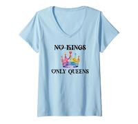Womens No Kings in America Only Queens Gay Pride Queer LGBTQ Ally V-Neck T-Shirt