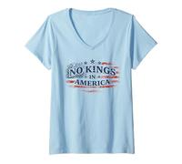 Women's No Kings in America Patriotic Protest USA Message V-Neck T-Shirt
