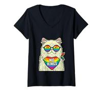 Women's No Kings in America Persian Cat V-Neck T-Shirt