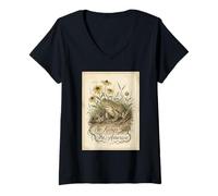 Women's No Kings in America Poster Botanical Frog V-Neck T-Shirt