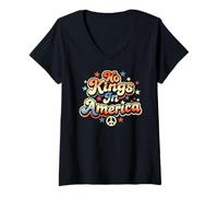 Women's No Kings in America Retro Peace Protest Slogan Message V-Neck T-Shirt