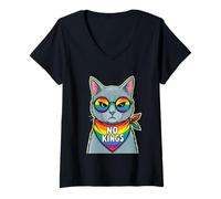 Women's No Kings in America Russian Cat V-Neck T-Shirt