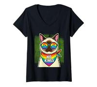 Women's No Kings in America Siamese Cat V-Neck T-Shirt