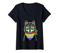 Women's No Kings in America Wolf V-Neck T-Shirt