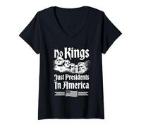 Womens No Kings Just Presidents in America Mount Rushmore V-Neck T-Shirt