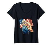 Women's No Kings Liberty Colonial Woman Flexing V-Neck T-Shirt