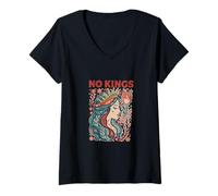 Women's No Kings Liberty Goddess Floral Retro Aesthetic V-Neck T-Shirt