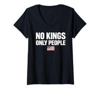 Women's No Kings Only People Freedom Equality USA Flag Text Graphic V-Neck T-Shirt