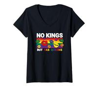 Womens No Kings Pride Yas Queen Protest Political V-Neck T-Shirt
