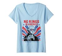 Womens No Kings Shirt In America Since 1776 Washington USA Flag V-Neck T-Shirt