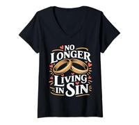 Womens No Longer Living in Sin Marriage Wedding Couple - V-Neck T-Shirt