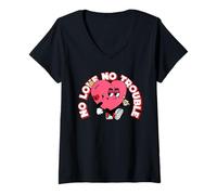 Womens No Love No Trouble (Funny Heart Graphic) V-Neck T-Shirt