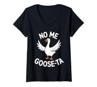 Womens No Me Goose-ta. Cute Goose Pun Graphic Tee | Funny Spanish V-Neck T-Shirt