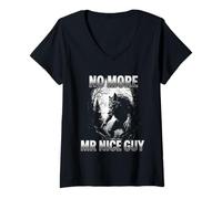 Women's No More Mr Nice Guy Alpha Wolf Funny Meme Men Women Graphic V-Neck T-Shirt