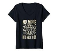 Women's No More Mr Nice Guy Alpha Wolf Meme Brainrot Men V-Neck T-Shirt
