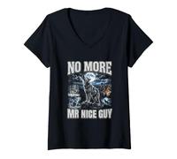 Women's No More Mr Nice Guy Alpha Wolf Meme Brainrot Men V-Neck T-Shirt