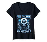 Women's No More Mr Nice Guy Funny Alpha Wolf Meme Unhinged Brainrot V-Neck T-Shirt