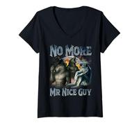 Womens No More Mr Nice Guy Funny Alpha Wolf Meme Unhinged Brainrot V-Neck T-Shirt