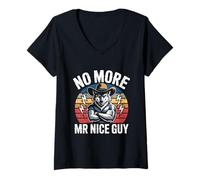 Women's No More Mr Nice Guy Wolf Cowboy Western Attitude V-Neck T-Shirt