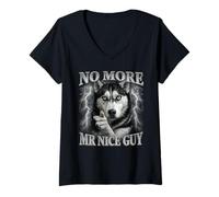Women's No More Mr Nice Guy Wolf Meme Husky Humor V-Neck T-Shirt
