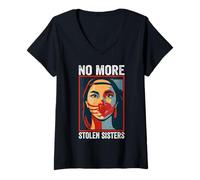Womens No-More Stolen Sister Red Hand MMIW Awareness America Native V-Neck T-Shirt