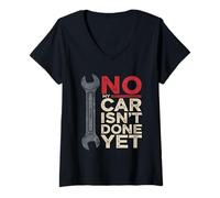 Women's No My Car is Not Done Yet Tshirt Funny Mechanic Auto Retro V-Neck T-Shirt