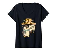Womens No Oligarchs -Profits - Cute Penguin V-Neck T-Shirt