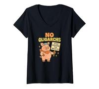 Womens No Oligarchs Stop Hogging The Wealth Cute Pig V-Neck T-Shirt