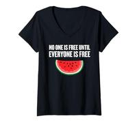 Womens No One is Free Until Everyone is Free Quote with Watermelon V-Neck T-Shirt