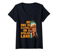 Womens No one is Illegal on a Stolen Land Design V-Neck T-Shirt