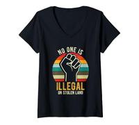 Women's NO ONE is Illegal ON Stolen Land Fist V-Neck T-Shirt