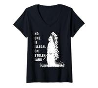 Women's No One is Illegal On Stolen Land Native American Indigenous V-Neck T-Shirt