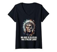 Women's No One is Illegal on Stolen Land - Native American Roots V-Neck T-Shirt