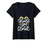 Womens No One Should Live In A Closet Pride Quote V-Neck T-Shirt