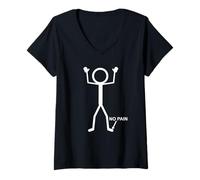 Womens No Pain Only at Little Toe Stick Figure Funny Aging Humor V-Neck T-Shirt